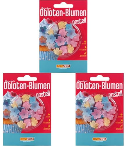 DECOCINO Oblaten-Blumen Pastell - essbare Blüten aus Esspapier, ideal zum Dekorieren von Hochzeits-Torten, Geburtstags-Kuchen, Cupcakes uvm. (Packung mit 3)