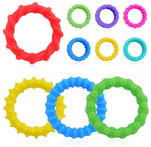 Clnyrwcb Sensory Fidget Spielzeug, 4 Pack Dehnbare Armband mit 6Pack Fidget Ringe-Bright Farben & Verschiedene Texturen, geeignet für besondere Bedürfnisse Autistische Kinder und Erwachsene Spielzeug