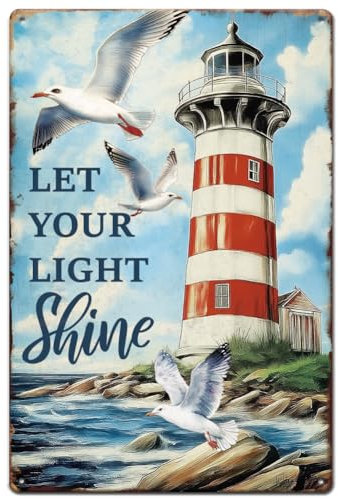 SUPERDANT Metallschild Mit Leuchtturmmotiv An Der Küste Blechschild Mit Möwenmotiv Vintage Schild Und Plaketten Retro Blechschild Für Zuhause Bars Kneipen Männerhöhle Wanddekoration