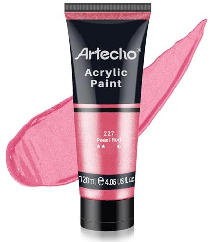 Artecho Tube de peinture acrylique rouge perle (120 ml) pour peinture sur toile, roche, pierre, bois, tissu, fournitures d'art