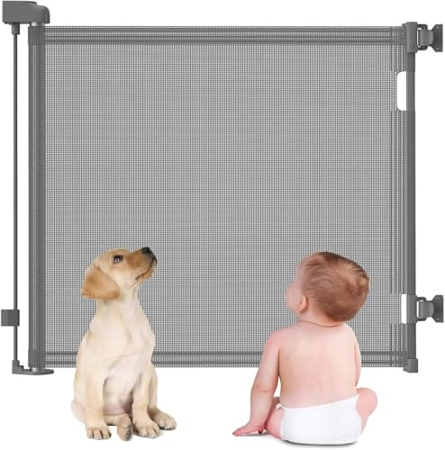 Türschutzgitter, Treppenschutzgitter, Rolle, einziehbares Tür- und Treppenschutzgitter für Babys und Haustiere-86 * 180cm – grau