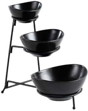 Vencier 3-Tier Serving Bowl Set – Elegant Food Display Stand for Snacks, Desserts, and Party Presentation (Black/Black)