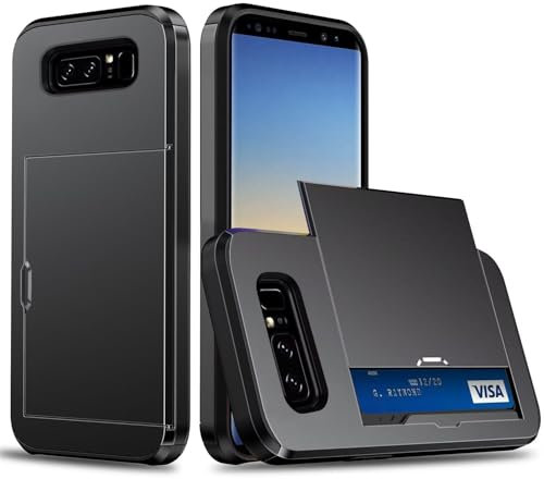 SLWYF Handyhülle für Samsung Galaxy Note 8 Hülle, mit Kartenfach, Harte PC Stoßfest Robust Fallschutz Outdoor Militär Schutzhülle für Samsung Galaxy Note 8 (Schwarz)