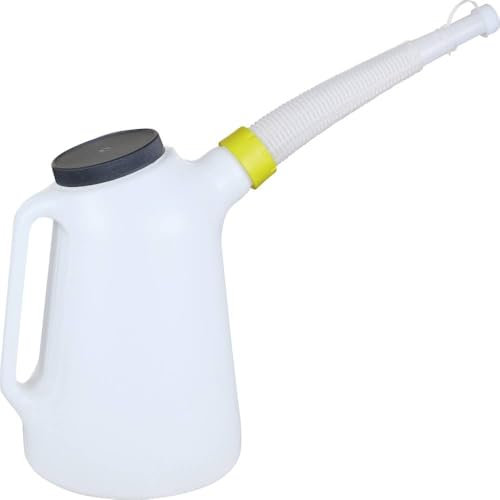 Jarra medidora para Aceite y fluidos 2 LTS para Taller mecanico con Boquilla Flexible y Tapa, Gasolina, diésel, Aceite,liquidos,etc