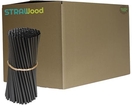 10.000 Pailles STRAWOOD Noir de taille 7mm x 20cm réutilisable, composées de Lignine et Fibres de Bois. Nos pailles sont 100% compostables et respectueuses de l'environnement. (10000, Noir)