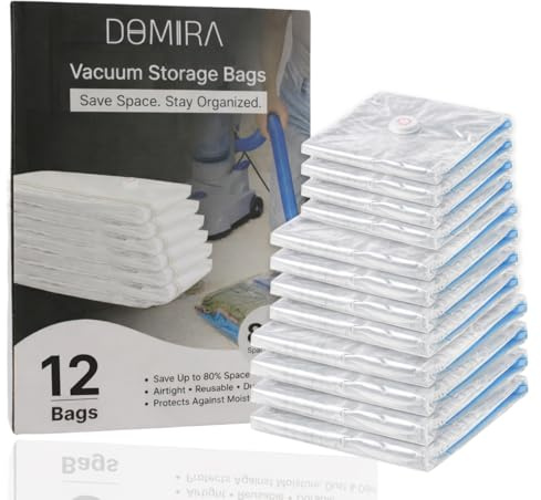 DOMIRA Vacuum Storage Bags – Space Saver Bags For Clothes, Duvets, Travel – Airtight Compression Seal – Reusable, Heavy Duty Vacuum Bags (S/M/L Mix, 12PK)