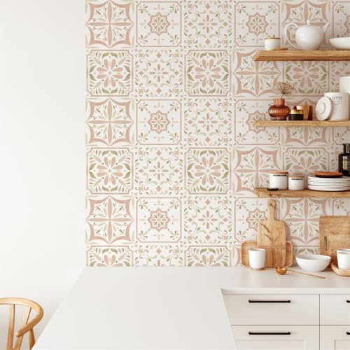 Piastrelle Adesive Cucina 20x20 cm Beige Rosa Marocco - PVC - Eclettico - Parete - Set di 10 Piastrelle Adesive
