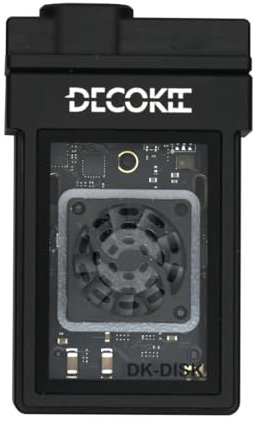 DECOKEE M.2 NVMe SSD Enclosure, Formato 2230, USB 3.2 Gen2, LED RGB, Enfriamiento Activo, Compatible con iPhone 15/16, Steam Deck, PS5 (Negro)
