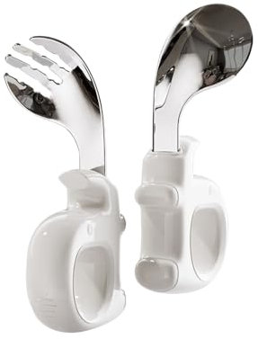 JUKOTA Juego de 2 Cucharas Desmontables de Acero Inoxidable para Bebés/Niños 1ª Edad,A partir de 4 meses,Flexible - Punta Redondeada - Mango Largo y Ergonómico,Deja que tu bebé aprenda a comer solo