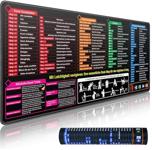 Huucozn Schreibtischunterlage Excel Deutsch Tastenmeister Mauspad Deutsch Büro Mauspad Groß 800x300 mm Spickzettel Schreibtisch Unterlage Shortcuts Mousepad Gaming desk mat für Office Word PPT Windows
