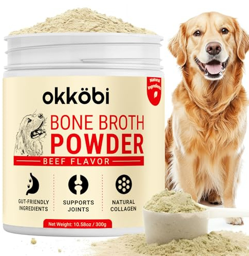 OKKÖBI Beef Bone Broth for Dogs - All-Natural Food Topper for Picky Eaters - Powder Supplement for Joint Health, Digestion & Hydration, 10.5oz