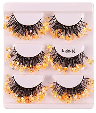 JAYIOLA Set di 3 Ciglia Finte Luminose con Paillettes Colorate per Un Trucco Unico, ARANCIA