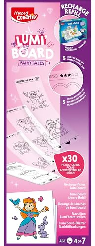 Maped Creativ – Lumi’Board Recharge Conte de Fées pour machine à dessiner lumineuse – 30 fiches d’activités pour apprendre à dessiner – Compatible avec tous les Lumi’Board, Rose