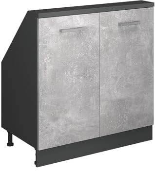 Vicco Dachschrägenschrank Rion, Beton/Anthrazit | B80 x T46 cm, mit 2 Türen, platzsparend für Dachschrägen