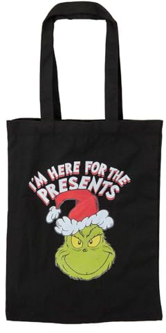 VFM e-Store - Grinch Christmas Tote Bag Festive Gift Present Bag Holder Dr Seuss Xmas Theme Fun Design - 30cm X 40cm Black X 1