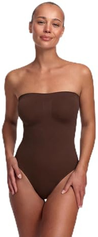 creamy fabrics Shapewear Damen Body Bauchweg trägerlos stark formend | Schulterfreier Sculpting Bodysuit mit Slip Form weichem Stretch und abnehmbaren Trägern für sicheren Halt unter Kleidung