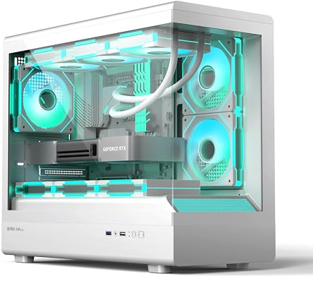 IONZ M/ATX PC ARGB Case Mid-Tower, Pre-Installed 3 ARGB PWM Fans, Full View Dual Tempered Glass - Aether Neo White