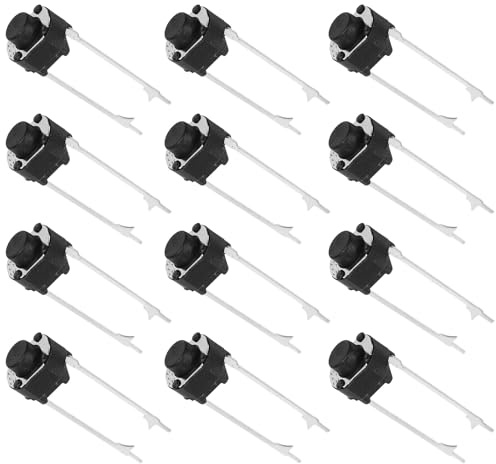 Garneck Lot De 20 Micro-Boutons-Poussoirs Tactiles À 2 Broches Ronds Noirs Avec Écrou Moleté