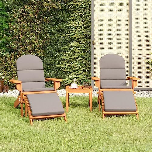 Mandloder Adirondack Salon de jardin 3 pièces en bois massif d'acacia pliable avec repose-pieds, coussins, table basse pour balcon, terrasse, extérieur