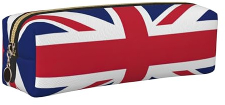 SDEGTHO UK Flag Print Leather Pencil Case for Students, Simple Pen Bag for Boys Girls Small Zipper Pouch for School Supplies, Markers, Makeups, Coins