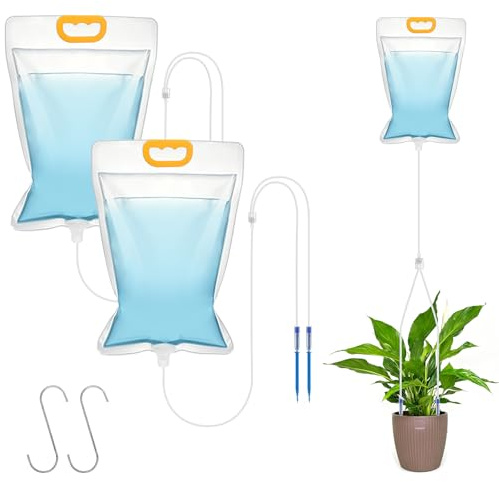 ANOMM 2PCS Plant Drip Irrigation Kit, Plant Watering Drip Irrigation Bags | 3.5L, Dual Dripping Design, Automatic Watering System Adjustable Flow for Home Garden Indoor and Outdoor Potted Plants