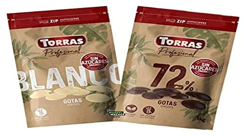 Torras Schoko Drops, 72% Kakaogehalt, Dunkle Schokoladen Drops ohne Zuckerzusatz, Bigpack (1.000g)
