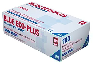 100 Handschuhe Nitril Blue Eco Plus, puderfrei, Einweghandschuhe, Einmalhandschuhe, OP-Handschuhe, Medium - GR. M
