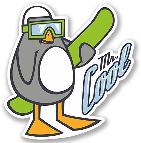 2 adesivi Mr Cool Snowboard per auto, bicicletta, iPad, computer portatile, pinguino, snowboard # 4298