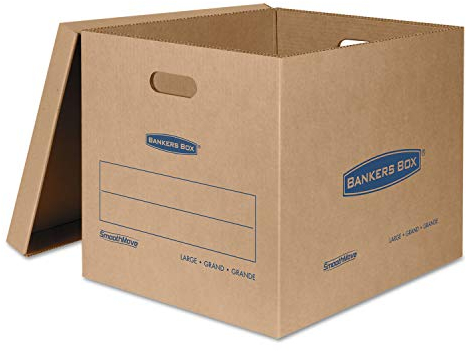 BANKERS BOX Große klassische Umzugskarton, verstärkte Griffe, bandfreie Montage, Box mit Deckel, 53,3 x 43,2 x 43,2 cm (7718201)