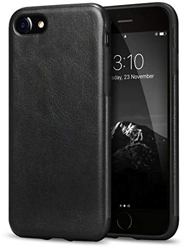 TENDLIN Kompatibel mit iPhone SE 2022 Hülle/iPhone SE 2020 Hülle/iPhone 7 Hülle/iPhone 8 Hülle, Leder mit Flexiblem TPU Silikon Hybrid Weiche Schutzhülle (Schwarz)