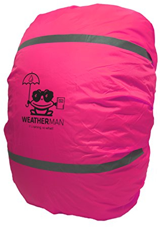 Weatherman Regenschutz für Schulranzen und Rucksäcke (20-40L) – Wasserdichter Regenüberzug mit reflektierenden Streifen, elastischer Befestigung, 6 Farben (Pink)