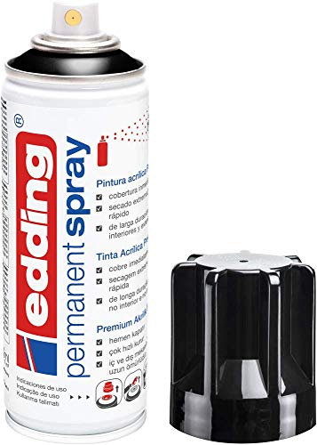 edding 5200 Spray Permanente, Negro Intenso Brillante, 200 Ml, Pintura Acrílica para Pintar y decorar Vidrio, Metal, Madera, Cerámica, Plástico, Lienzo, Aerosol, Spray Acrílico, Spray de Pintura