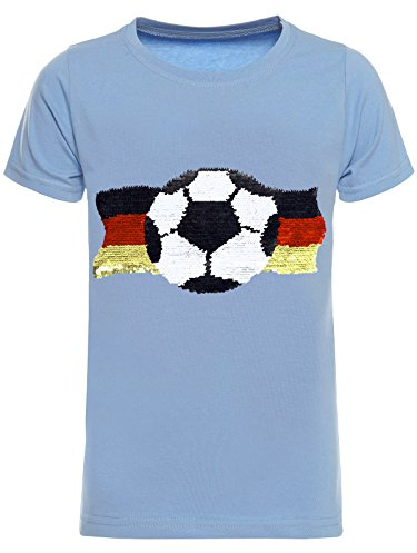Deutschland Jungen Kinder Wende Pailletten Fussball WM EM 2024 Fan T Shirt 22513 Blau 164