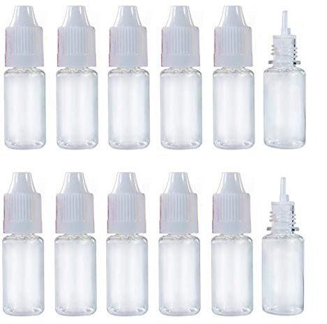 10ml/0.34oz Transparent Plastic Refillable Empty Dropping Refueling Bottles Eye Liquid Squeezable Dropper Vials Sample Packing Storage Holder Container with White Screw Cap And Removable Plug (50)