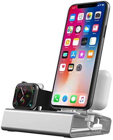 Ladestation für Apple Watch und iPhone Airpods, 3 in 1 Aluminum Docking Station Halterung iWatch Ständer für Apple Watch Series 8/SE2/7/6/SE/5/4/3/2/1 45mm/41mm/44mm/40mm/42mm/38mm NightStand Mode