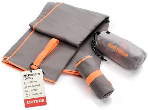 meteor - Microfibre Quick Dry Towel - 110 x 175 cm – Lightweight Gym, Swimming, Yoga – Compact Beach Blanket, Bath Sheet - for Pets, Dogs - Camping Equipment – Men, Women, Kids - Grey