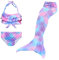 NAITOKE Meerjungfrauenschwanz mit Bikini für Mädchen,3pc，ohne Monoflosse,A8-1,150