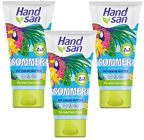 3er Pack Handsan pflegende Sommer Handcreme 2 in 1 mit Kakao Butter Feuchtigkeitpflege (3x 75ml)
