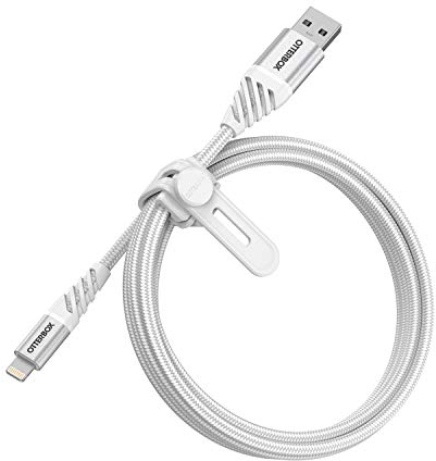 OtterBox verstärktes, umflochtendes Premium USB-A auf Lightning Kabel, Mfi Zertifiziert, Ladekabel für iPhone und iPad, Ultra-Robust und getestet auf Biegsamkeit und Flexibilität, 1M, Weiß