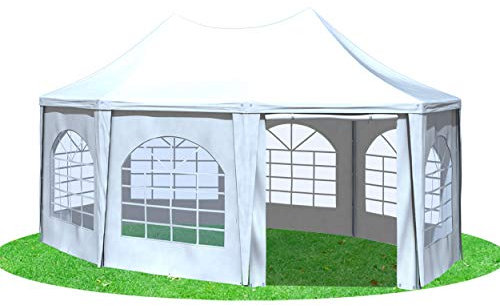 Stabilezelte Gartenpavillon 4x5,5m mit Seitenteilen Arabica Pagodenzelt 8-eck PVC Weiss