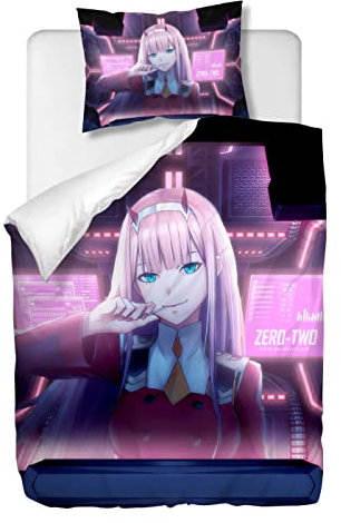 OliveSleep Zero Two Anime Bettbezug-Set, Einzelbettgröße, Bettbezug-Set, dekoratives 2-teiliges Bettwäsche-Set mit 1 Kissenbezug, (Multi 15, Single)