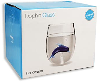 Winkee - Handgemachtes Delphin Glas | Kristall-Trinkglas | Dessertglas mit Glas-Delphin | Hochwertige Gläser für alle Anlässe | Geschenk für Geburtstag, Hochzeit, Jubiläum | Hochwertig