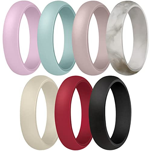 ThunderFit Women’s Silicone Engagement Rings, 5.5mm Wide, 2mm Thick, Wedding Rubber Bands, Variety Multipack 1-12, 6.5 - 7 (17.35mm), Silicone, No Gemstone