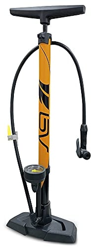 BV Bicycle Pump Durable Bike Floor Pump 17/24 inch Smart Valve Head, 160 PSI, Automatically Reversible Presta and Schrader (Honey Yellow - Full Size)