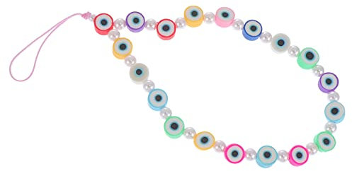 Hemobllo Beaded Phone Strap - Evil Eye Phone Charm Strap Pearl Lanyard Wrist Polymer Clay Bead Bracelet Anti-Lost Chain Keychain Charm for Women Girl