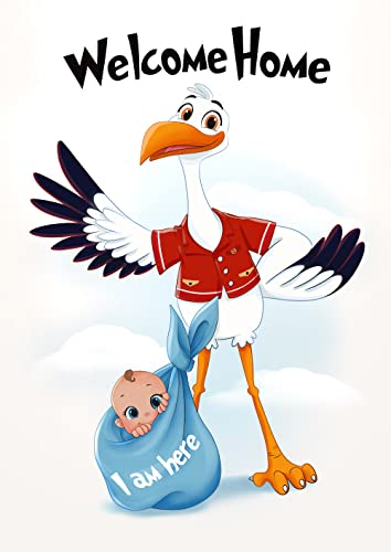 WIETRE XXL Storch Plakat Willkommen zu Hause Baby - Poster zur Geburt DIN A2 - Welcome Home Baby (Junge)