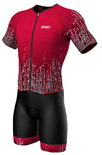 Sparx Mens Elite Aerosuit Triathlon Suit Mens Short Sleeve Tri Suit Skinsuit (Burgundy, 2XL)