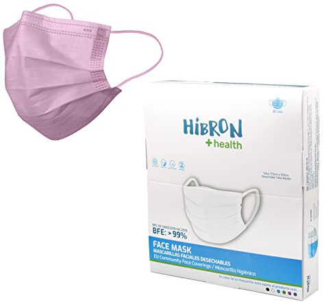HIBRON 50 mascherine monouso omologate europee, CWA 17553: 2020, BFE > 99%, rosa.