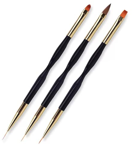 3Pcs Nail Art Brushes Double Ended Nail Art Brush, Nail Brush for Nail Art, Acrylic Nail Liner Brush for UV Gel Acrylic Paint Draw Manicure Tool