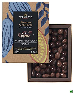 Coffret VALRHONA amandes et noisettes enrobées de chocolat noir et lait - 230g